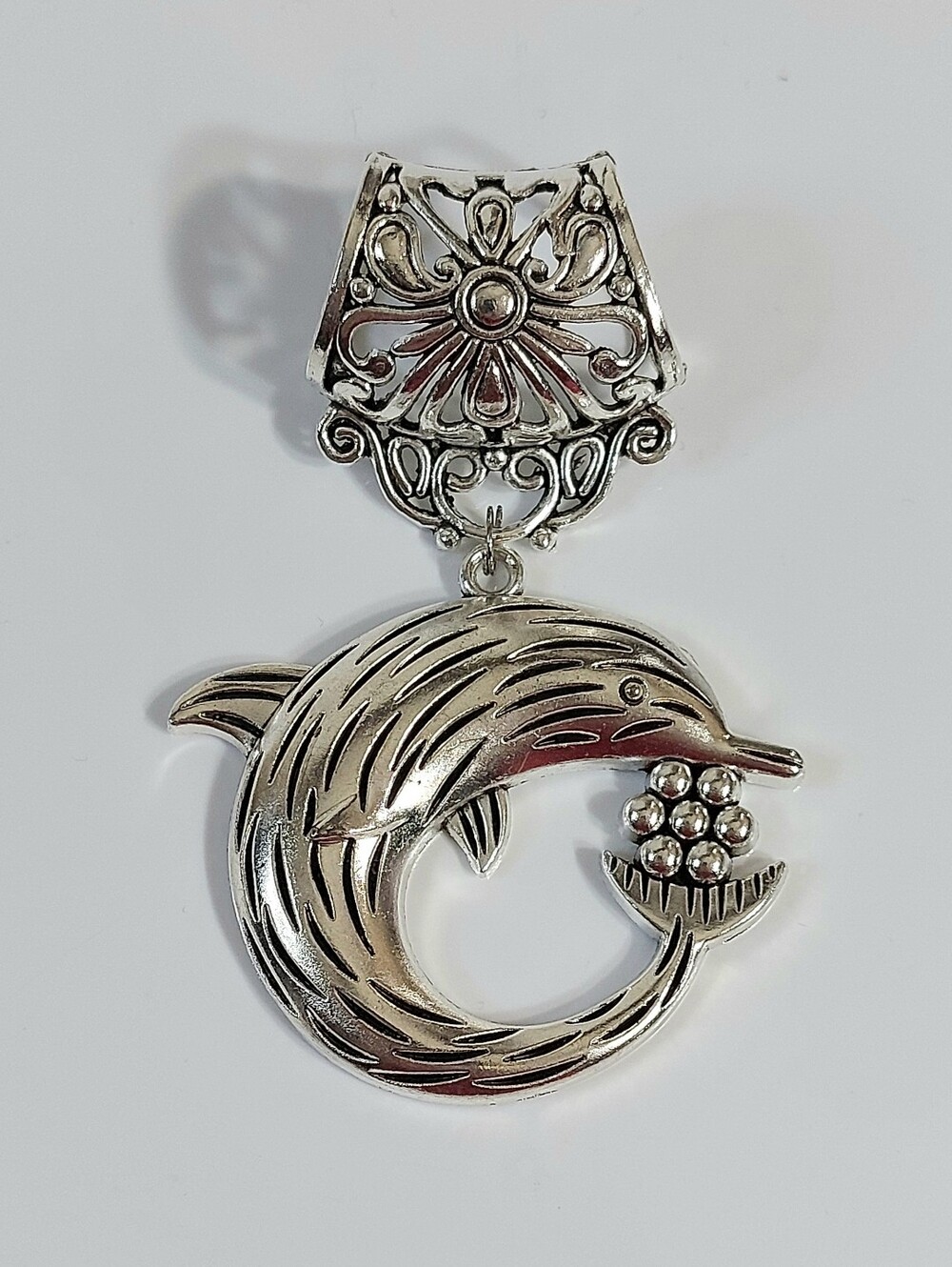 Dolphin Bandana Scarf Necklace Pendant - Silver Tone Women’s Jewelry